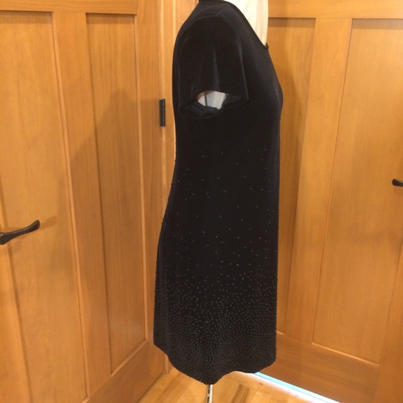Black Knit Velvet Dress w Beading on Lower Half - Picture 8 of 12
